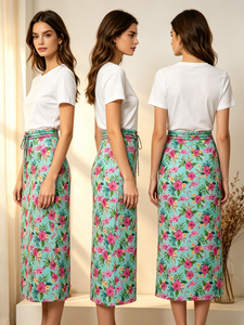 SWEET BABE Falda informal de verano con cintura ajustable y estampado floral y de flamencos para mujer, talla grande - Product Image 2