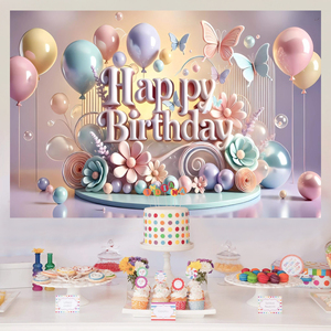Fondo <span class=keywords><strong>de</strong></span> Decoración para Fiesta <span class=keywords><strong>de</strong></span> Primer Cumpleaños <span class=keywords><strong>de</strong></span> Niña, con Diseño <span class=keywords><strong>de</strong></span> Mariposas y Flores en Color Macarrón, Efecto 3D - Product Image 2