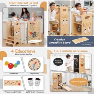 Torre de Aprendizaje Montessori 8 en 1 Transformable de Madera, Convertible en <span class=keywords><strong>Silla</strong></span> Alta, Taburete de Cocina para Niños - Product Image 2