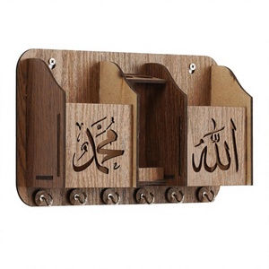 Stylish Black Wooden Key Holder with Shelf Wall Mounted Key Organizer with <b>Hooks</b> Entryway Mail Shelf Decorative Key Rack for Hom - Product Image 2
