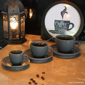 50ml/110ml/200ml/300ml Porcelain Matte Dark Grey Espresso cup ceramic Cappuccino Cup And Saucer Sets For Cafe Home Hotel