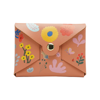 Dompet Kartu Kredit Mini Kulit PU Logo Kustom Fashion, Dompet Koin Kancing Tekan Motif Bunga untuk Wanita dan Remaja Putri