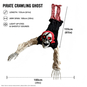 Squelette de pirate rampant animé avec yeux lumineux effrayants, décoration d'Halloween pour jardin extérieur, maison hantée, accessoires de fête - Product Image 2