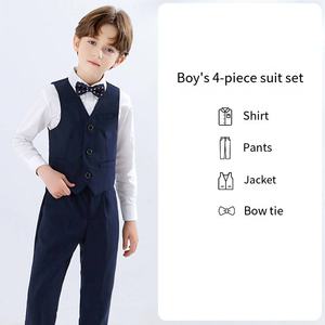 Ensemble de <span class=keywords><strong>costume</strong></span> formel 4 pièces pour garçons élégants gilets sur mesure noirs et blancs avec nœuds papillon tenue de garçon à fleurs pour les mariages et les événements - Product Image 3