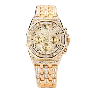 WJ-10383 새로운 트렌드 패션 스틸 밴드 블링 다이아몬드 망 손목 시계 전체 다이아몬드 다이얼 로마 숫자 남자 럭셔리 쿼츠 시계