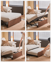 Sofá Cama Plegable de Doble Uso, Estilo Moderno, Multifuncional, Extensible, con Estructura de Madera Vintage y Tapizado de Algodón y Lino
