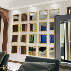 Gold Beaded Glass Wall <b>Mirror</b> Modern Minimalist Handmade <b>Lightweight</b> Wooden Frame Rectangular Shape Electricity-Free Living Room - Product Image 2