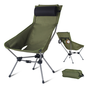 Chaise pliante portable de camping personnalisée pour l'extérieur, chaise de randonnée à dossier haut, ultralégère, avec poche latérale et appui-tête - Product Image 1