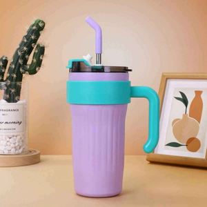 Colorful Stainless Steel Tumbler with Straw Handle for Travel Modern Design Leak-Proof Eco-Friendly <b>Large</b> Capacity Vacuum <b>Flask</b> - Product Image 4