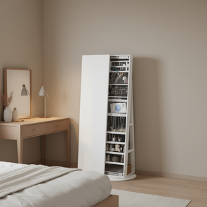 Armoire à bijoux verrouillable grande capacité avec miroir pleine longueur à 360 degrés et étagères de rangement multiples - Product Image 2