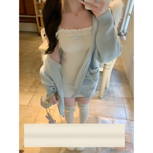 Süßes Damen 2-Teiliges Outfit-Set Langarm-Strickjacke und Über-Knie-Trägerkleid Lässige Kleidungssets für den Alltag - Product Image 2