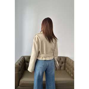 Abrigo de Cachemira Beige para Mujer, Abrigo de Invierno Cálido y Elegante de Manga Larga, Tejido de Tela - Product Image 6