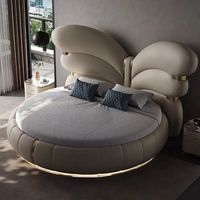 Lit rond en cuir de luxe moderne italien, forme papillon, pour chambre principale ou hôtel/salon