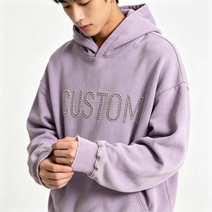 Sweat à capuche oversize pour homme 100% coton molletonné avec lettres en strass, logo personnalisé, vêtements décontractés d'automne - Product Image 2