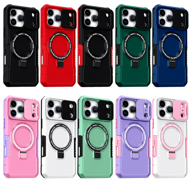 Popular Slide Camera Cover Magnetic Phone Case With Rotatable Kickstand Non-Slip Anti-Drop Shockproof Full Protection Case