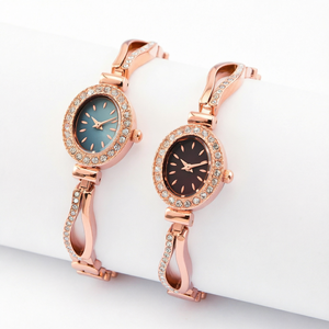Rose Gold Quartz <b>Watch</b> for <b>Women</b> Oval Dial <b>Bracelet</b> Wristwatch Rhinestone Strap Fashion Luxury Gift - Product Image 1