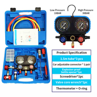 Kit de manomètres 3 voies pour réfrigérants R22, R134, R404, R407, collecteur de climatisation automobile à 3 vannes avec flexibles de 1,5 m et adaptateurs R134a pour robinet de canette