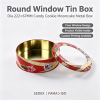 Boîte en étain ronde de qualité alimentaire avec fenêtre, matériaux recyclés, logo personnalisé pour l'emballage de grands cadeaux, bonbons, chocolats, biscuits, en-cas