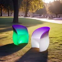 Fauteuils de jardin d'extérieur en plastique de Foshan en gros avec batterie rechargeable et éclairage LED, mobilier de salon