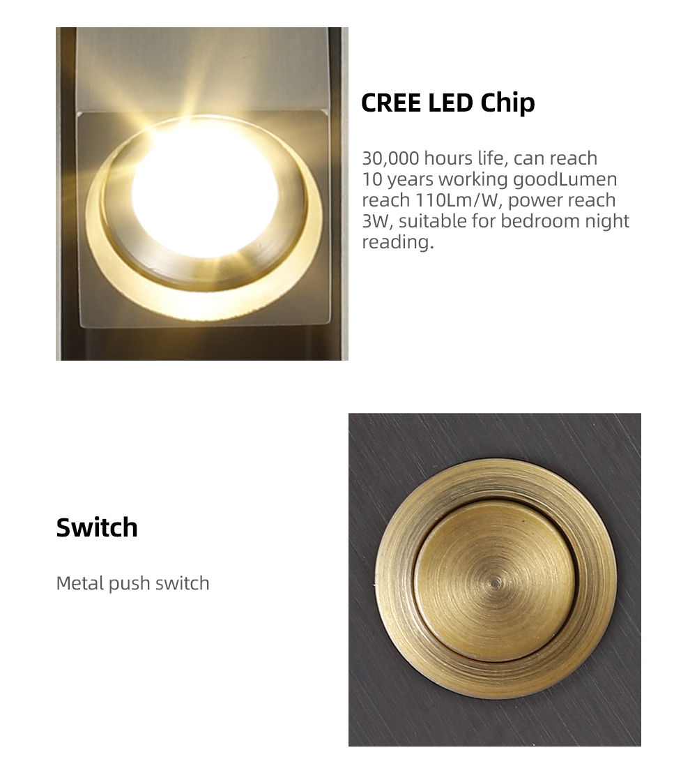 Morden Bedside For Bedroom Hotel Recessed Mounted 3w Led Reading Wall Lamp