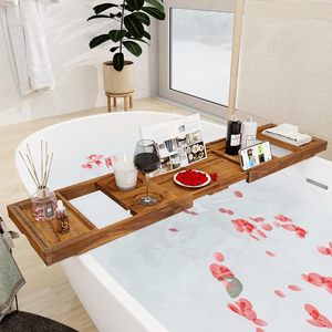 Plateau de <span class=keywords><strong>baignoire</strong></span> en teck Plateau de bain de luxe avec poignées extensibles Verre à vin et supports de téléphone, support de livre Plateau de <span class=keywords><strong>baignoire</strong></span> pliable - Product Image 6