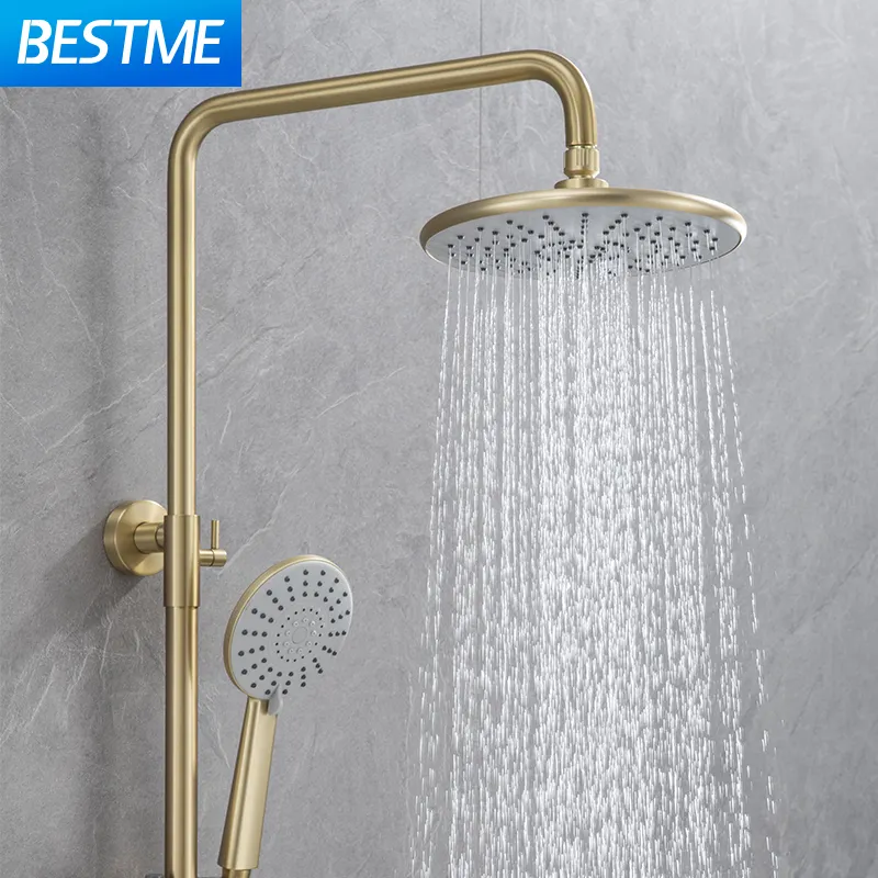 Shower set gold wall mounted Brass tap Bathroom taps luxury brass kits brushed gold rainfall wall mounted shower set