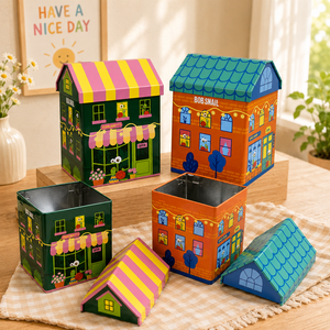 House Shaped Detachable Lid <b>Tin</b> Box Food Grade Tinplate Cookie Candy Gift Storage <b>Tin</b> Can for Kids Holiday Present Packaging - Product Image 1