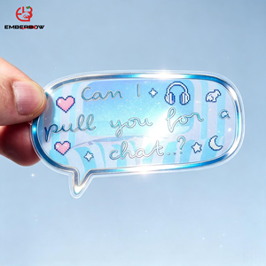 EBB Cyan Blue Iridescent Jagged Border Trendy Text Sticker Holographic Waterproof <b>Vinyl</b> <b>Decal</b> For Gaming Water Bottle Skateboard - Product Image 1