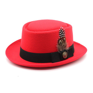 G205002 Chapeaux Pork <span class=keywords><strong>Pie</strong></span> et Fedora en feutre <span class=keywords><strong>de</strong></span> laine pliable pour hommes et femmes avec <span class=keywords><strong>plume</strong></span>, et chapeau melon en feutre <span class=keywords><strong>de</strong></span> laine avec <span class=keywords><strong>plume</strong></span> - Product Image 4