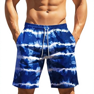 <b>Men's</b> Blue Tie Dye Board Shorts Mid Waist Drawstring Quick Dry Casual Swim <b>Trunks</b> - Product Image 1