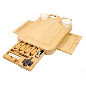 Planche à charcuterie en bois avec ensemble de couteaux pour apéritifs, plateau à fromage en bambou de grande taille avec outils à fromage - Product Image 3