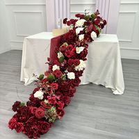 Nouvelle décoration de centre de table pour événement de mariage de luxe, arrangement décoratif, fleur artificielle en soie rouge, chemin de table de 200 cm de long