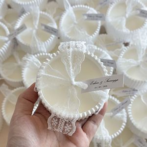 LANJO Elegant Aromatherapy White Lace Scented Soy <b>Wax</b> <b>Candle</b> with Custom Name Label for Wedding Favor and Party Events - Product Image 3