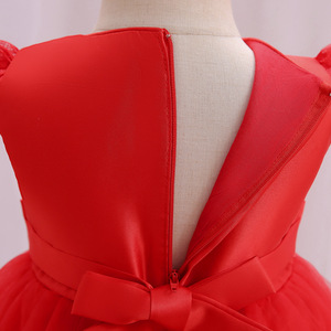 Baihui Girls' <b>Red</b> Embroidered Tulle Dress With <b>Bow</b> Short Sleeve Princess Style For Parties - Product Image 4