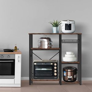 Étagère de cuisine industrielle, bar à café, support <span class=keywords><strong>pour</strong></span> <span class=keywords><strong>micro</strong></span>-ondes, cadre en métal, panier en fil métallique, 5 crochets, <span class=keywords><strong>mini</strong></span>-<span class=keywords><strong>four</strong></span>, épices, ustensiles - Product Image 2