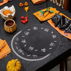 Wholesale Eco-Friendly PP Plastic Halloween Theme Asian Zen Woven 32cm Round <b>Placemats</b> <b>for</b> Household Dining <b>Table</b> EM4 Dark Hallo - Product Image 1