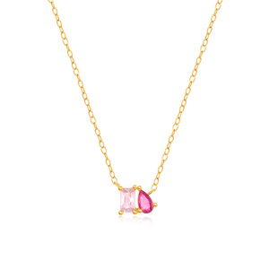 Collar de Plata de Ley 925 con Circonita de Color y Baño de Oro de 18K, Diseño Geométrico de Gota de Agua, Gran Venta - Product Image 1