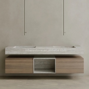 <span class=keywords><strong>Mobile</strong></span> <span class=keywords><strong>Bagno</strong></span> Sospeso Oversize in Travertino Romano <span class=keywords><strong>con</strong></span> Doppio Lavabo e Cassetti in Legno - Product Image 6