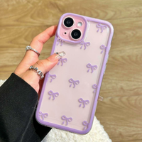 Coque Souple Transparente Colorée avec Nœud Papillon Style Mignon pour iPhone 15 11 12 13 14 16 17 Pro Max XS X XR 7 8 Plus Housse de Protection Rose Bleue