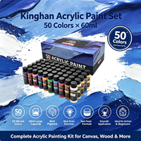 Kinghan 50 Farben 60ml Acrylfarben-Set in Farbbox für Leinwand/Papier/Glas/Stein - Professionelle Qualität Lebendige & Reine Farben