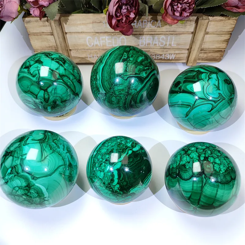 Kindfull Wholesale bulk large crystal sphere Healing stone energy quartz polishing malachite ball for decoration