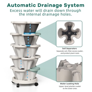 Tour à 3 pétales, pot de fleurs papillon vertical empilable en plastique à 5 niveaux avec soucoupe à fond mobile - Product Image 4
