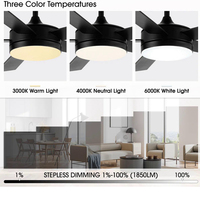 Kipas Angin Plafon Logam Motor DC Modern dengan Lampu LED 48" 3CCT, 6 Kecepatan, Kontrol Remote & Aplikasi, Smart Dimmable