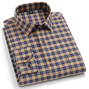 2024 Wholesale Custom Men Shirts Cotton Plaid Long Sleeve Casual Shirts Formal Dress Business Wear Pure Color Shirt For Men