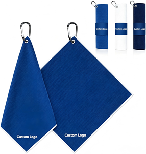 Custom Logo Embroidery Printed Sports With Metal Carabiner Clip Quick Dry Absorbent Cleaning Towel for Golf <b>Bag</b> - Product Image 1