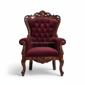 Sofá Individual de Estilo Victoriano OE-FASHION con Respaldo Alto, Acabado en Caoba, Tapizado en Terciopelo con Botones, Muebles OE-FASHION - Product Image 1
