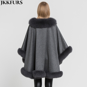 Capes en cachemire et fourrure de renard véritable pour femme, <span class=keywords><strong>Poncho</strong></span> pour le printemps, l'automne et l'hiver, châle doux, à la mode, 100% - Product Image 6