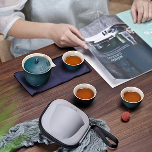 <b>Ceramic</b> Travel <b>Tea</b> Set One <b>Pot</b> Three Cups Portable With Lid Dehua Kung Fu <b>Tea</b> Set For Outdoor Use - Product Image 4