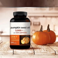 Gélules d'huile de graines de citrouille OEM 3000mg, 2-en-1 avec extrait de palmier nain, supplément bien-être à base de plantes pressé à froid, 240 unités