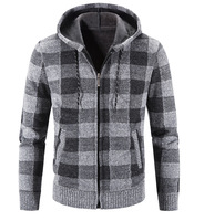 Veste en tricot épaisse à capuche et fermeture éclair pour homme, style décontracté à carreaux, manteau chaud pour l'automne et l'hiver